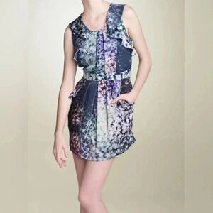 Leifsdottir Anthropologie Supernova Star Tie Dye Galaxy Silk Ruffle Pocket Dress
